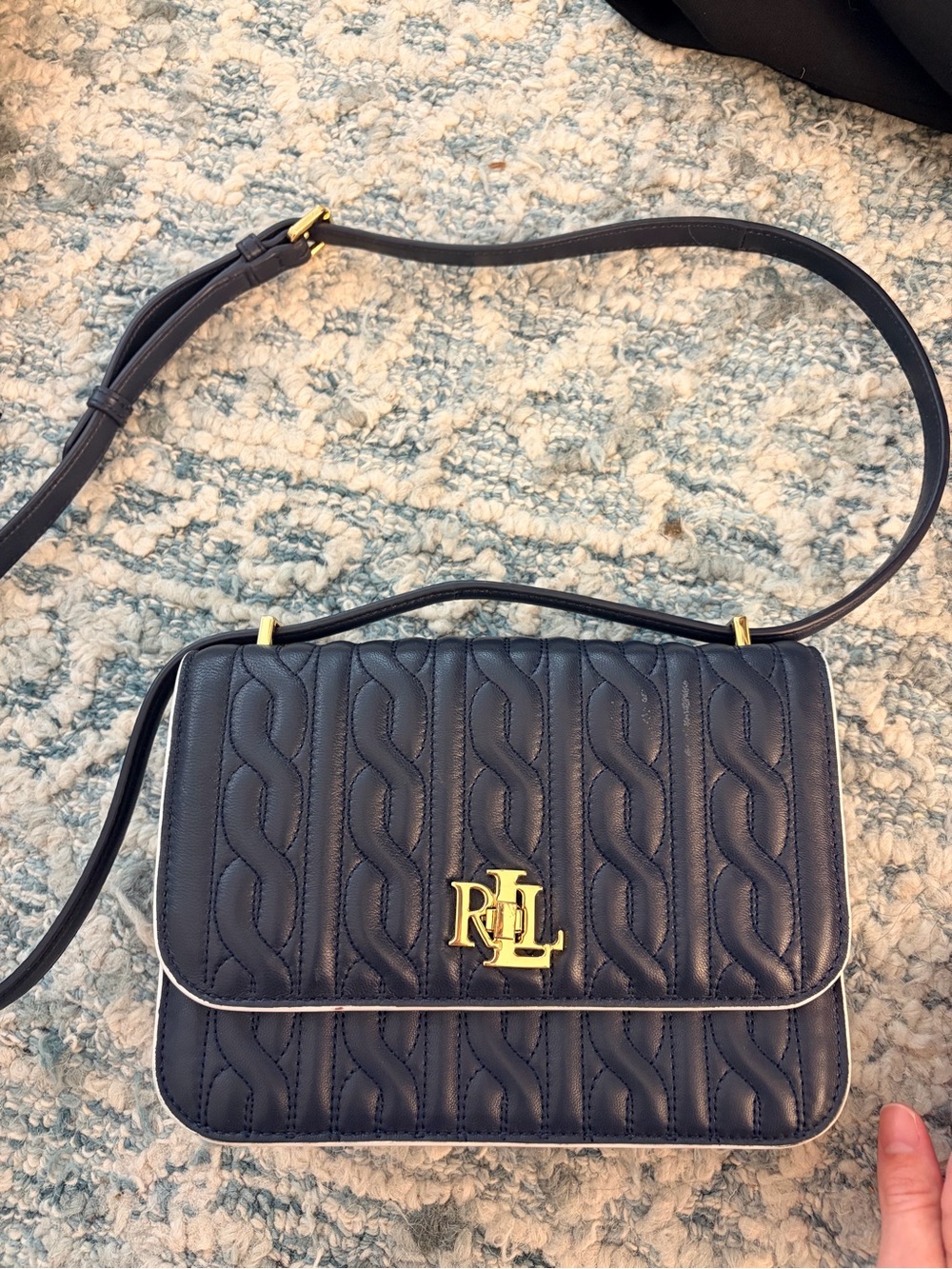 Ralph Lauren Quilted Leather Sophee Bag Navy/White 100% Sheep Leather